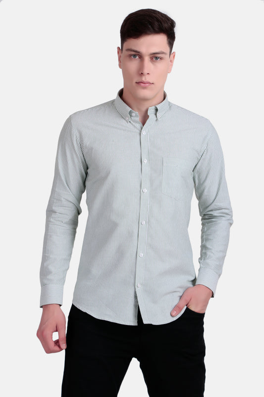 Men’s Slim Fit Striped Shirt – Green and White