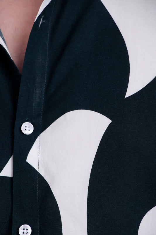 Men’s Abstract Green and White Printed Shirt