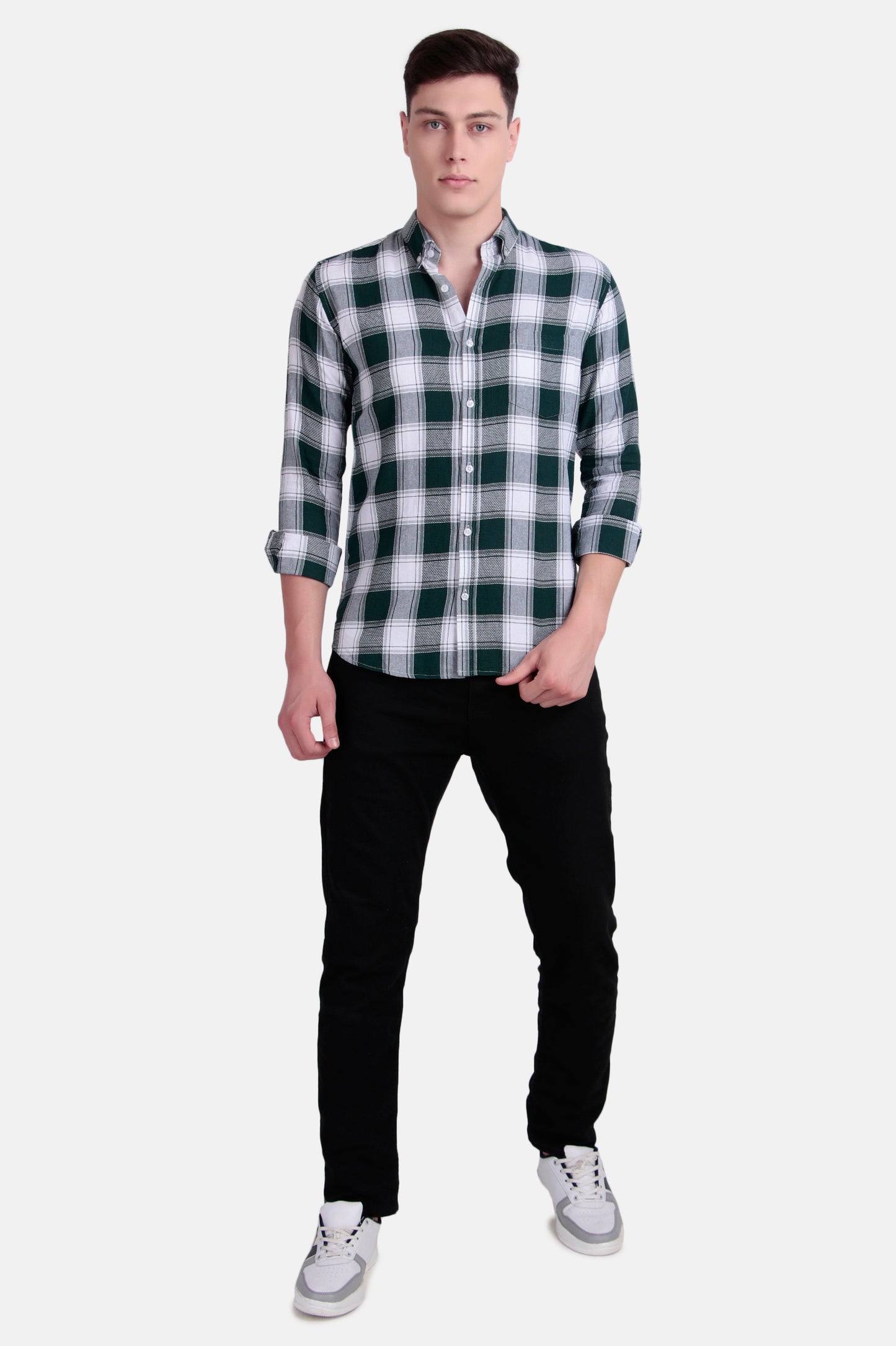Men's Green & White Checkered Shirt