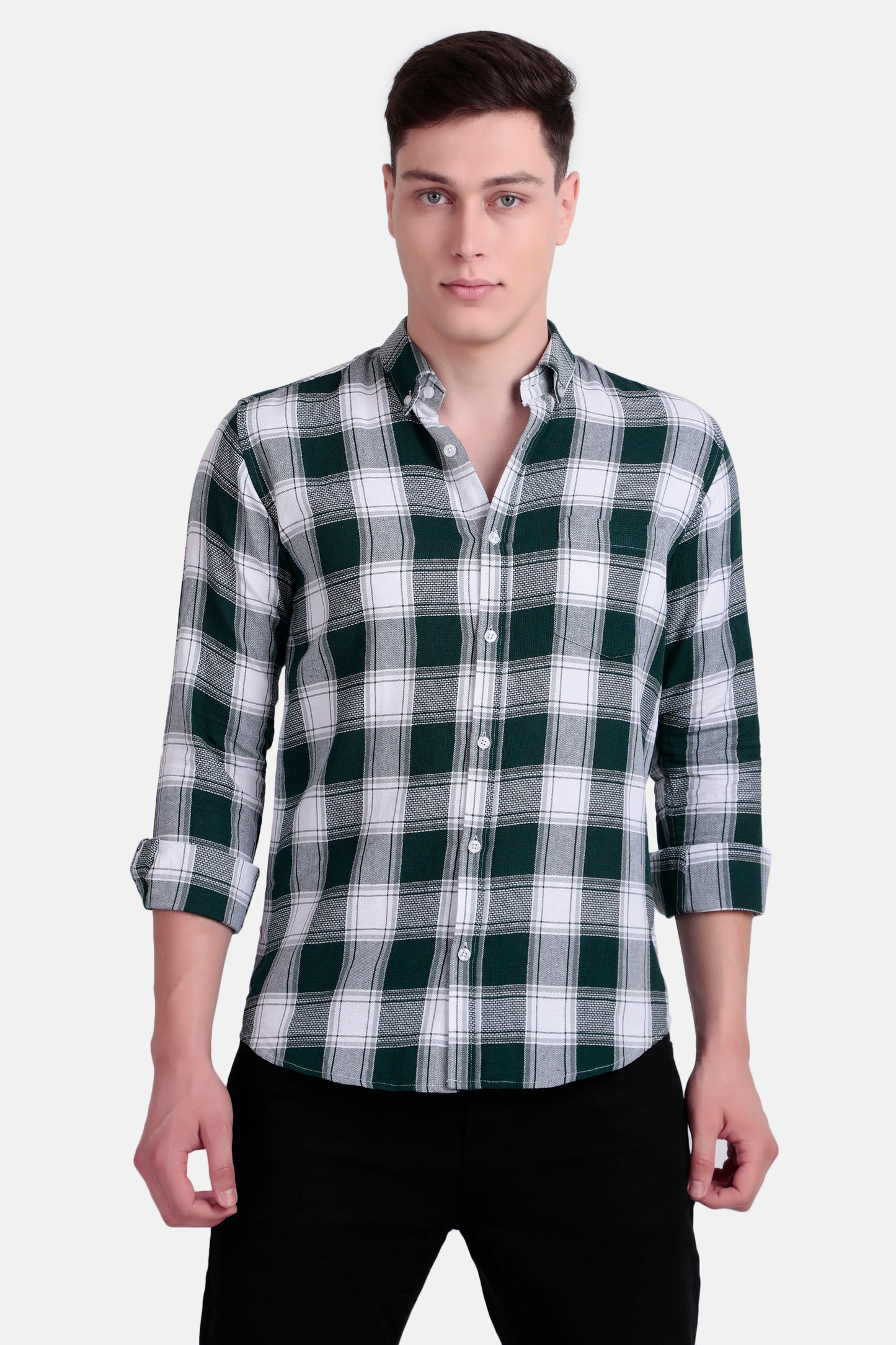 Men's Green & White Checkered Shirt