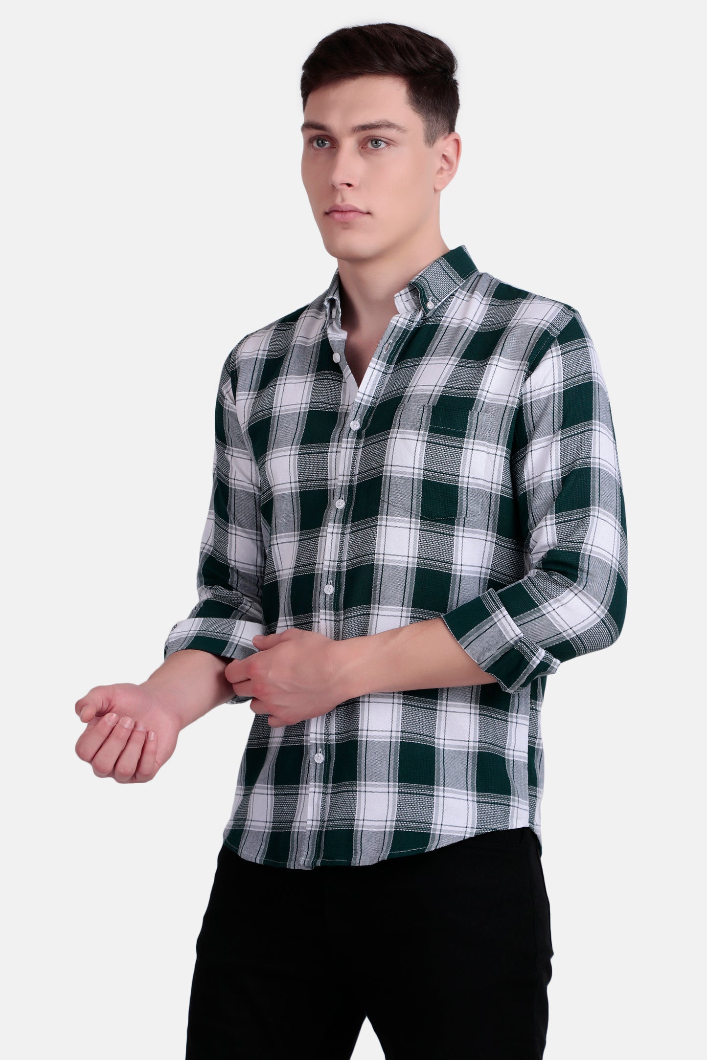 Men's Green & White Checkered Shirt