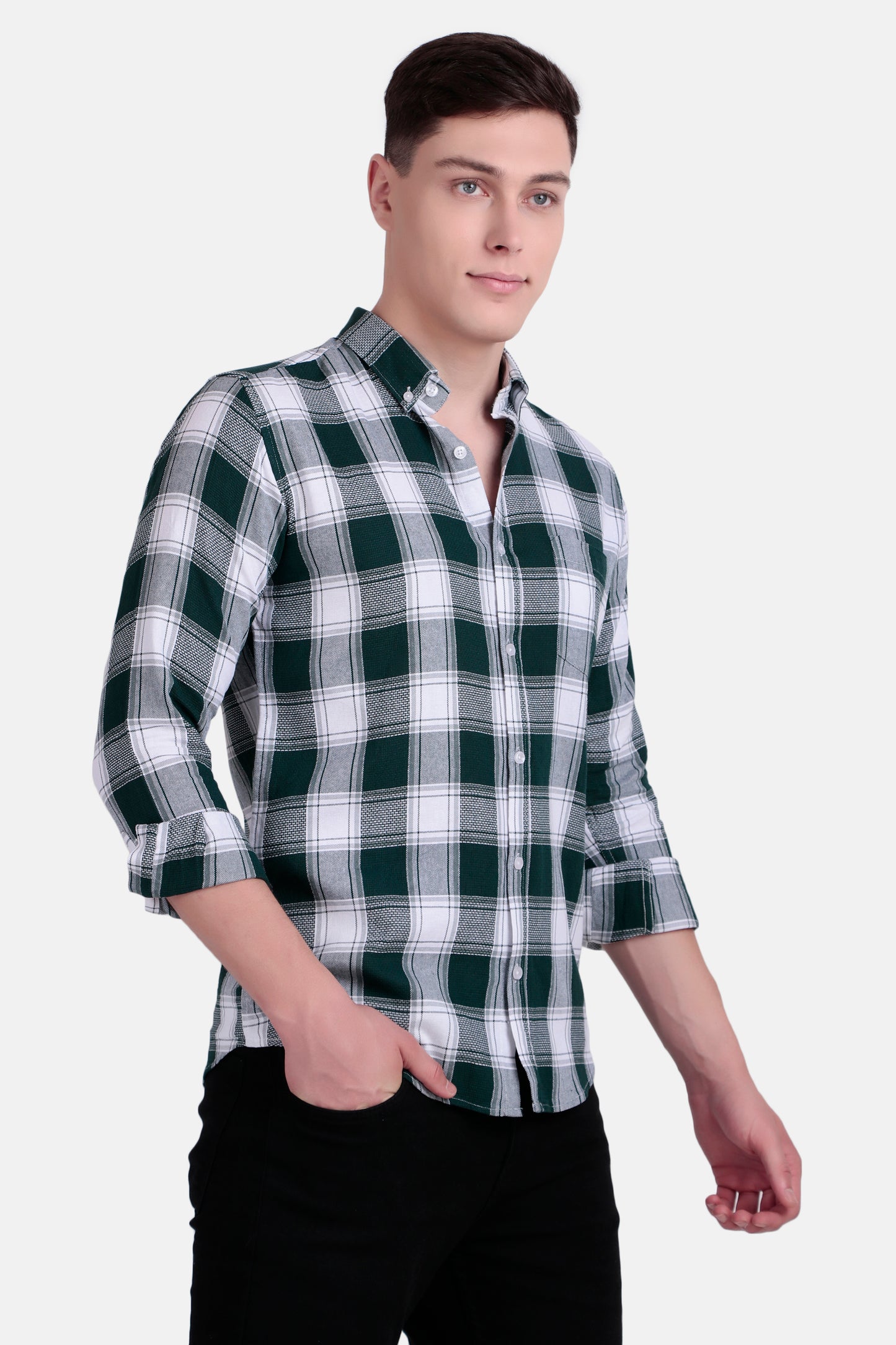 Men's Green & White Checkered Shirt