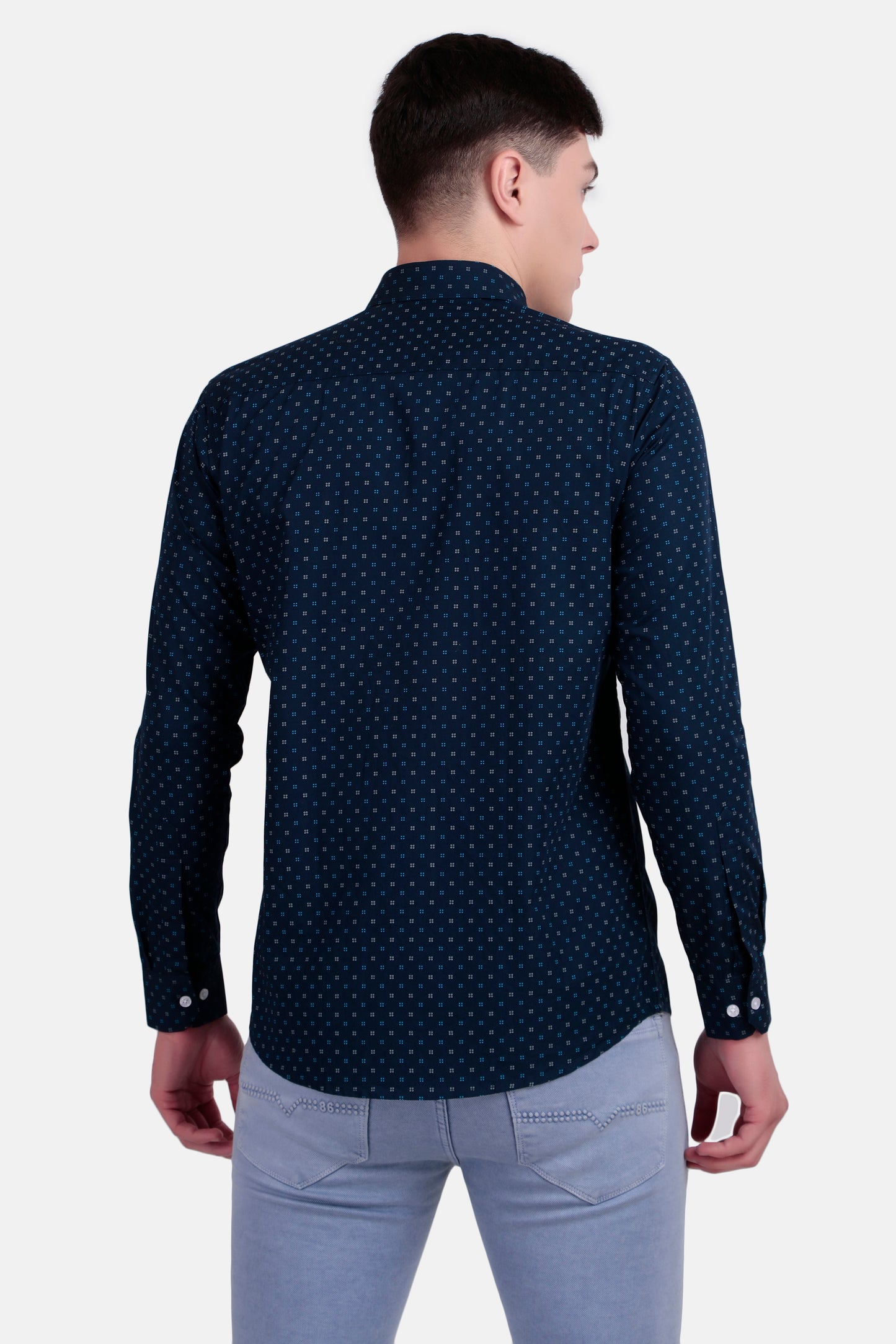 Men's Slim Fit Printed Cotton Shirt – Navy Blue