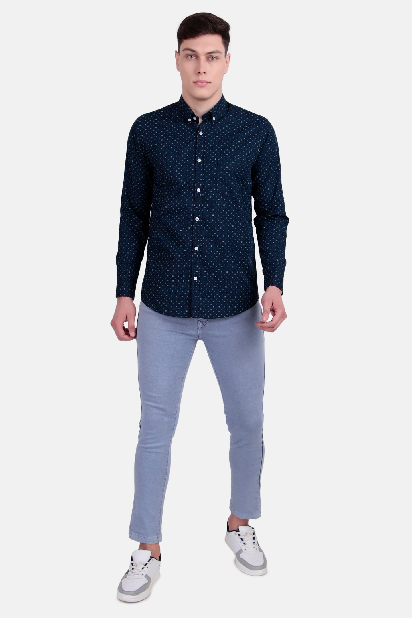 Men's Slim Fit Printed Cotton Shirt – Navy Blue