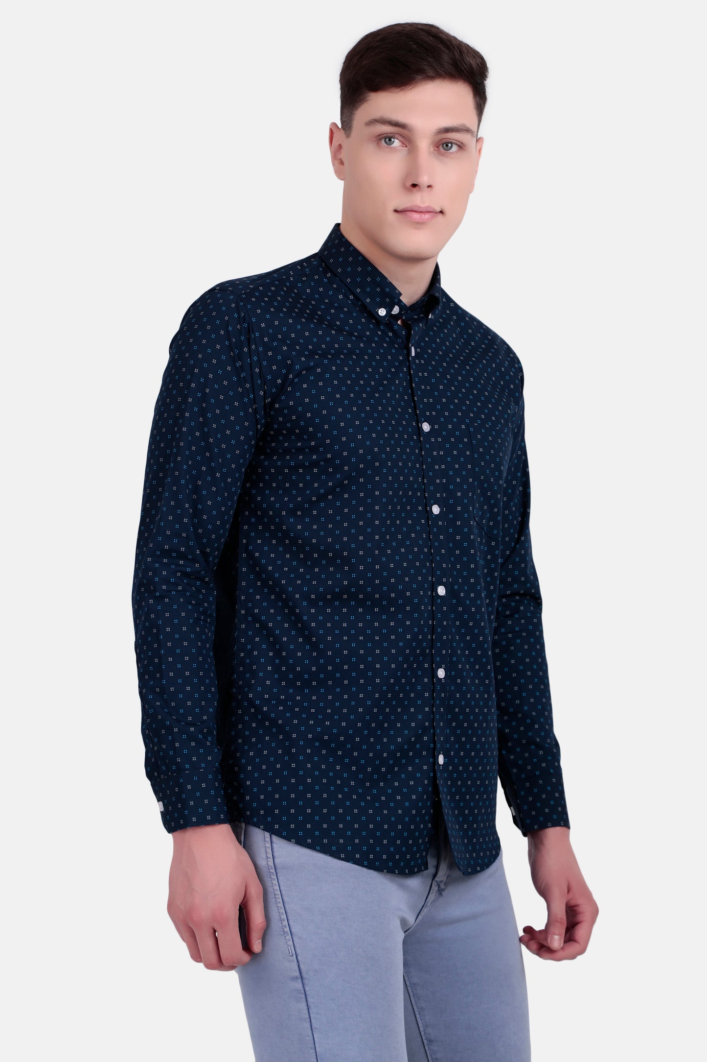 Men's Slim Fit Printed Cotton Shirt – Navy Blue