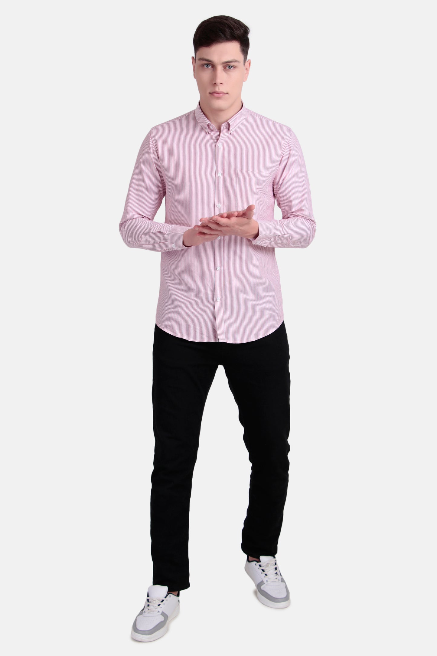 Men’s Slim Fit Striped Casual Shirt – Pink & White