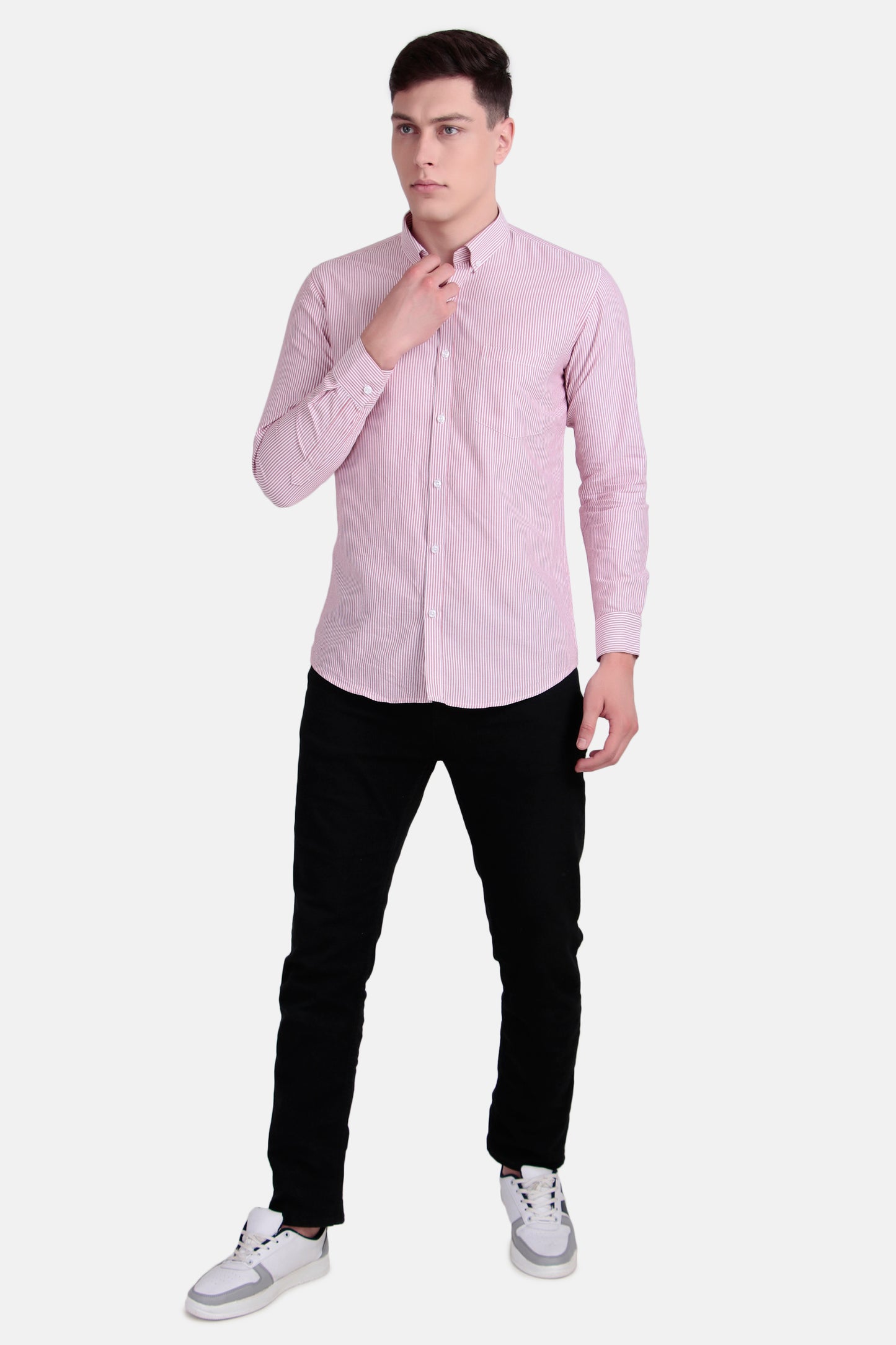 Men’s Slim Fit Striped Casual Shirt – Pink & White