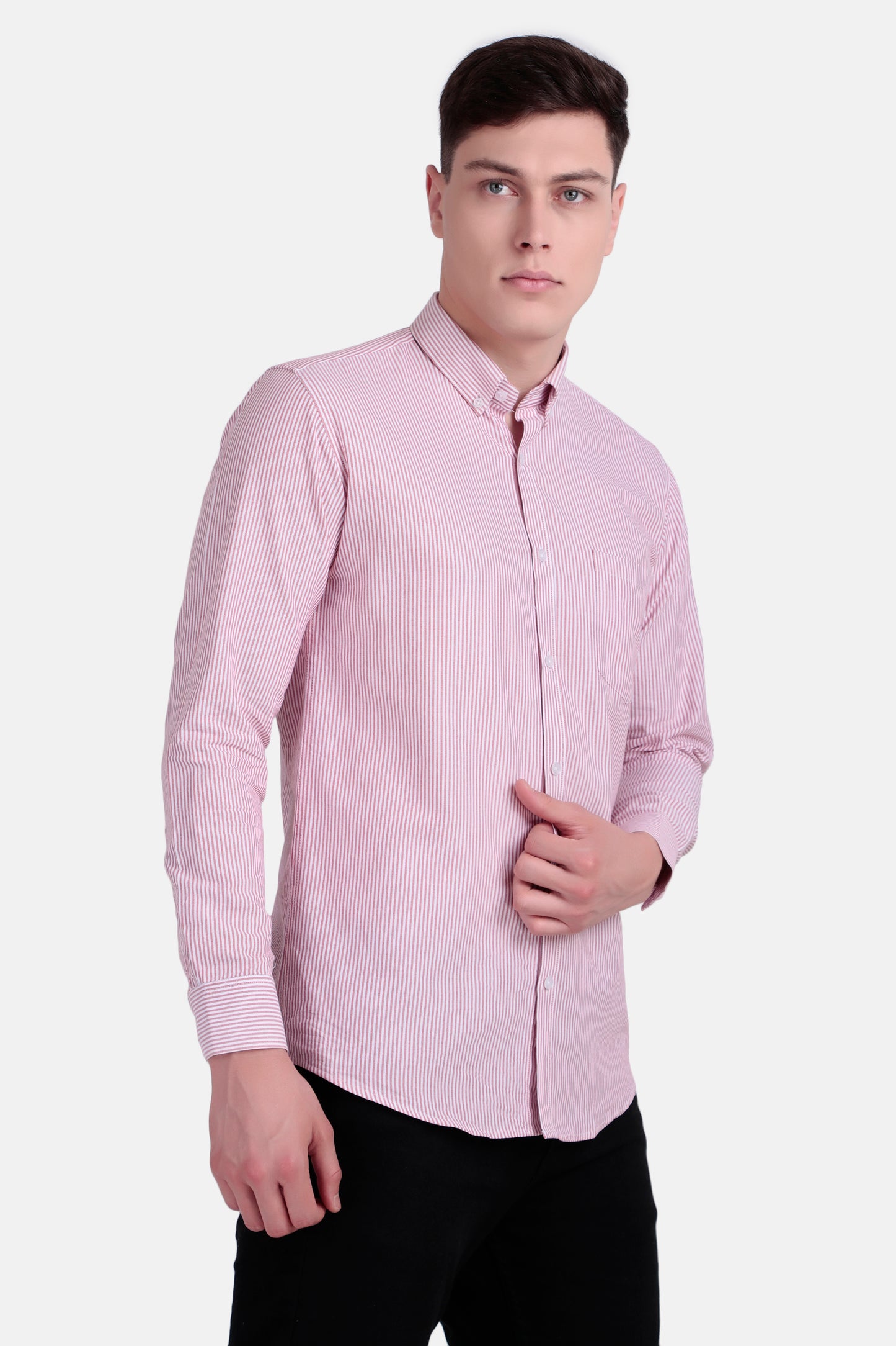 Men’s Slim Fit Striped Casual Shirt – Pink & White