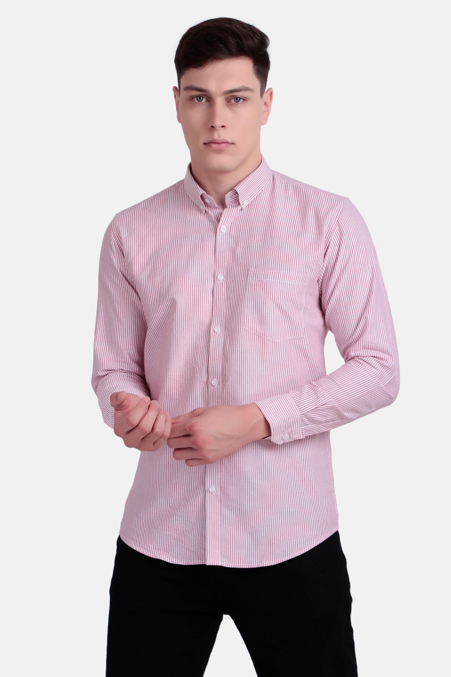 Men’s Slim Fit Striped Casual Shirt – Pink & White