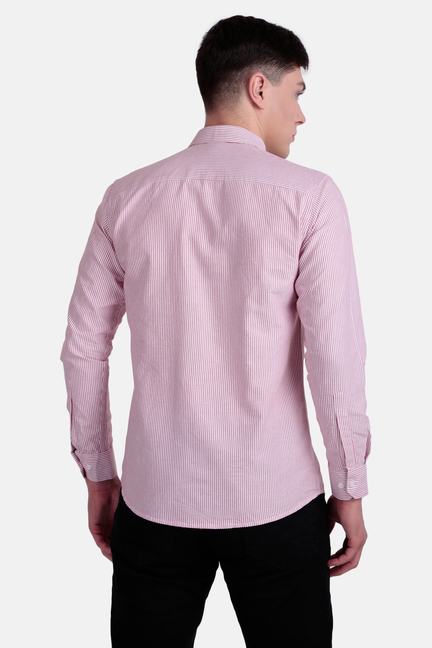 Men’s Slim Fit Striped Casual Shirt – Pink & White
