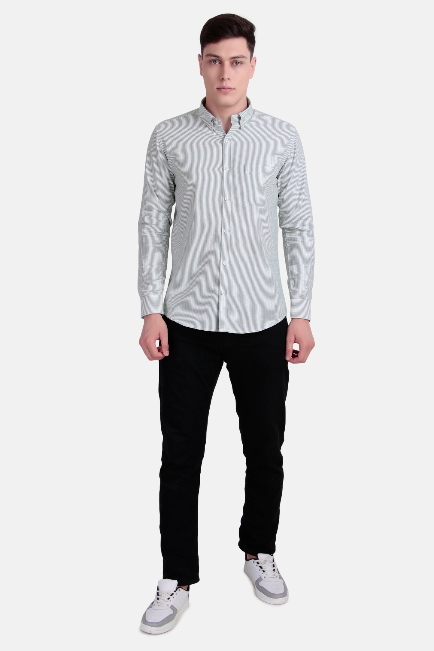 Men’s Slim Fit Striped Shirt – Green and White