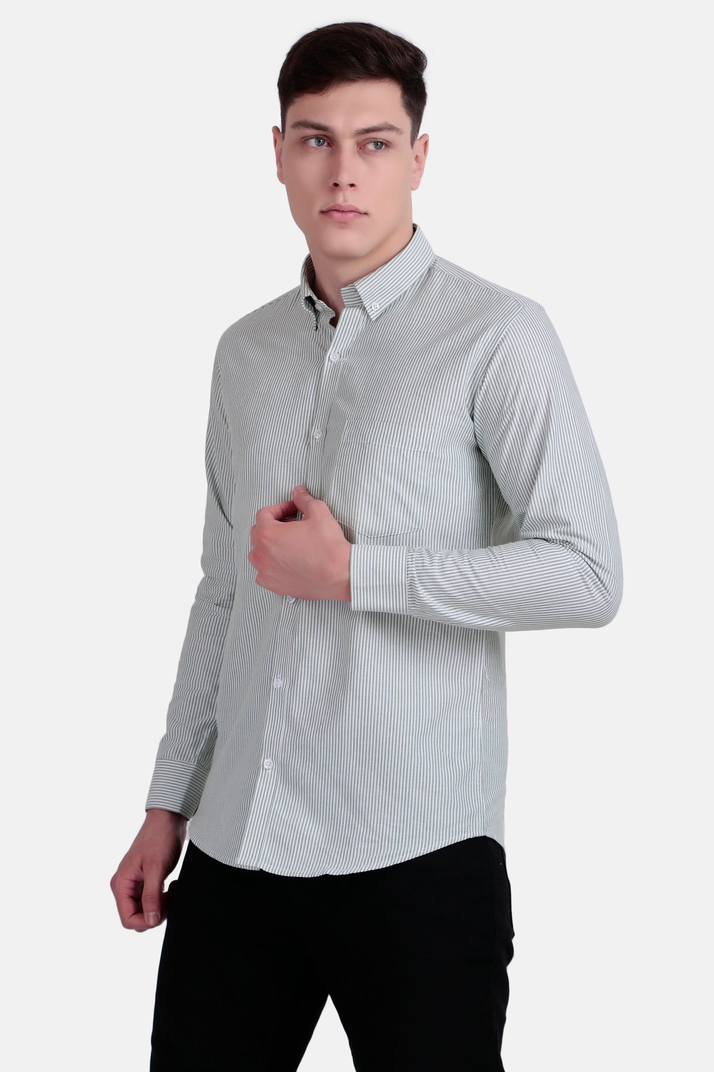 Men’s Slim Fit Striped Shirt – Green and White