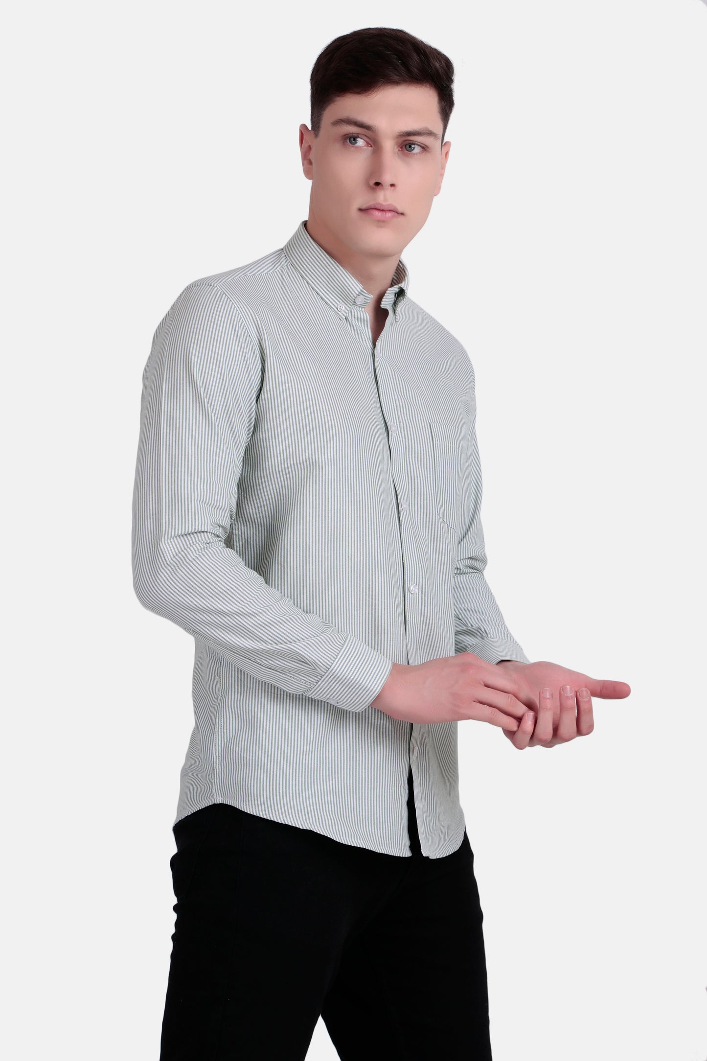 Men’s Slim Fit Striped Shirt – Green and White