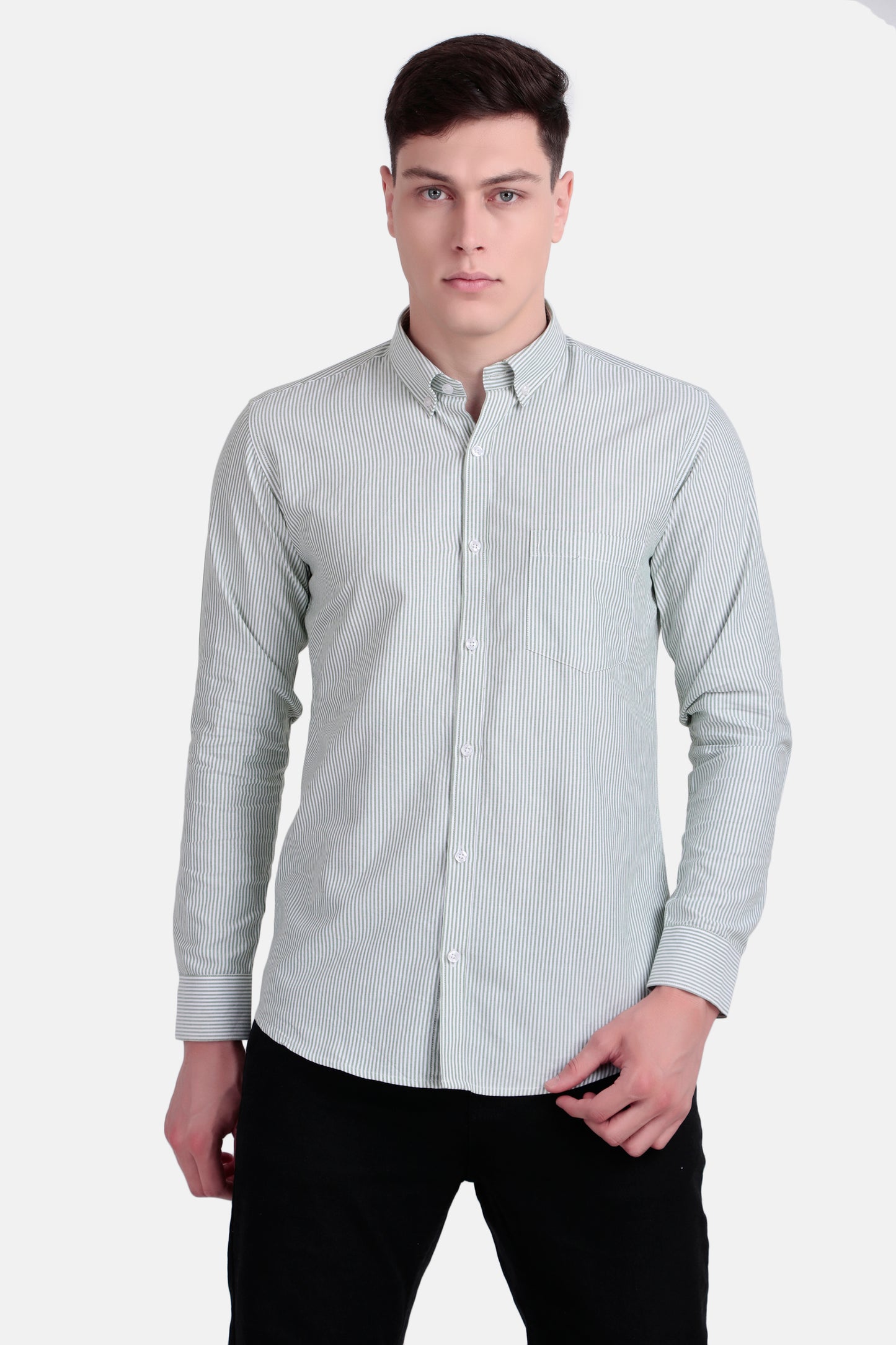 Men’s Slim Fit Striped Shirt – Green and White