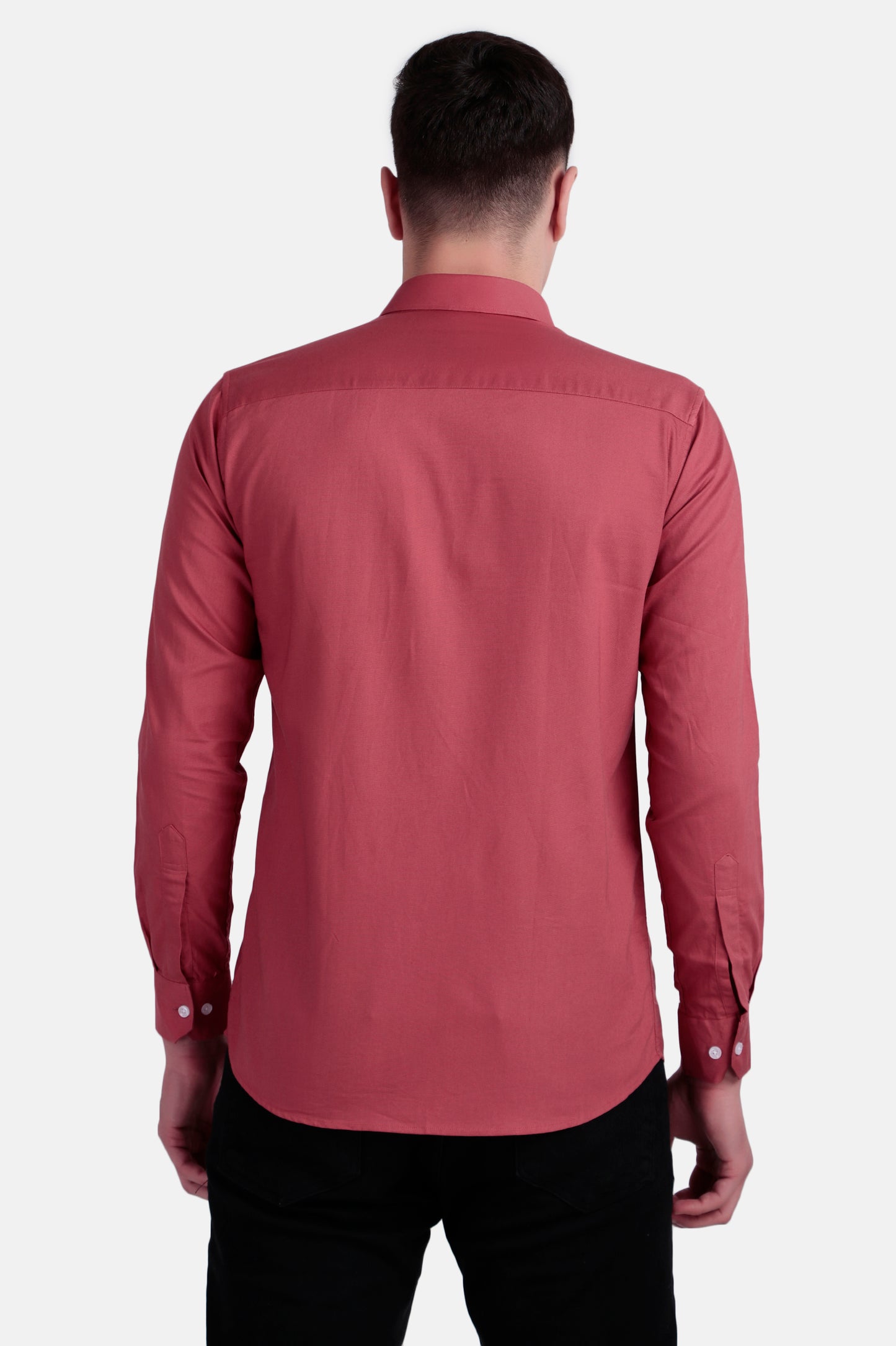 Men Solid Cotton Peach Shirt