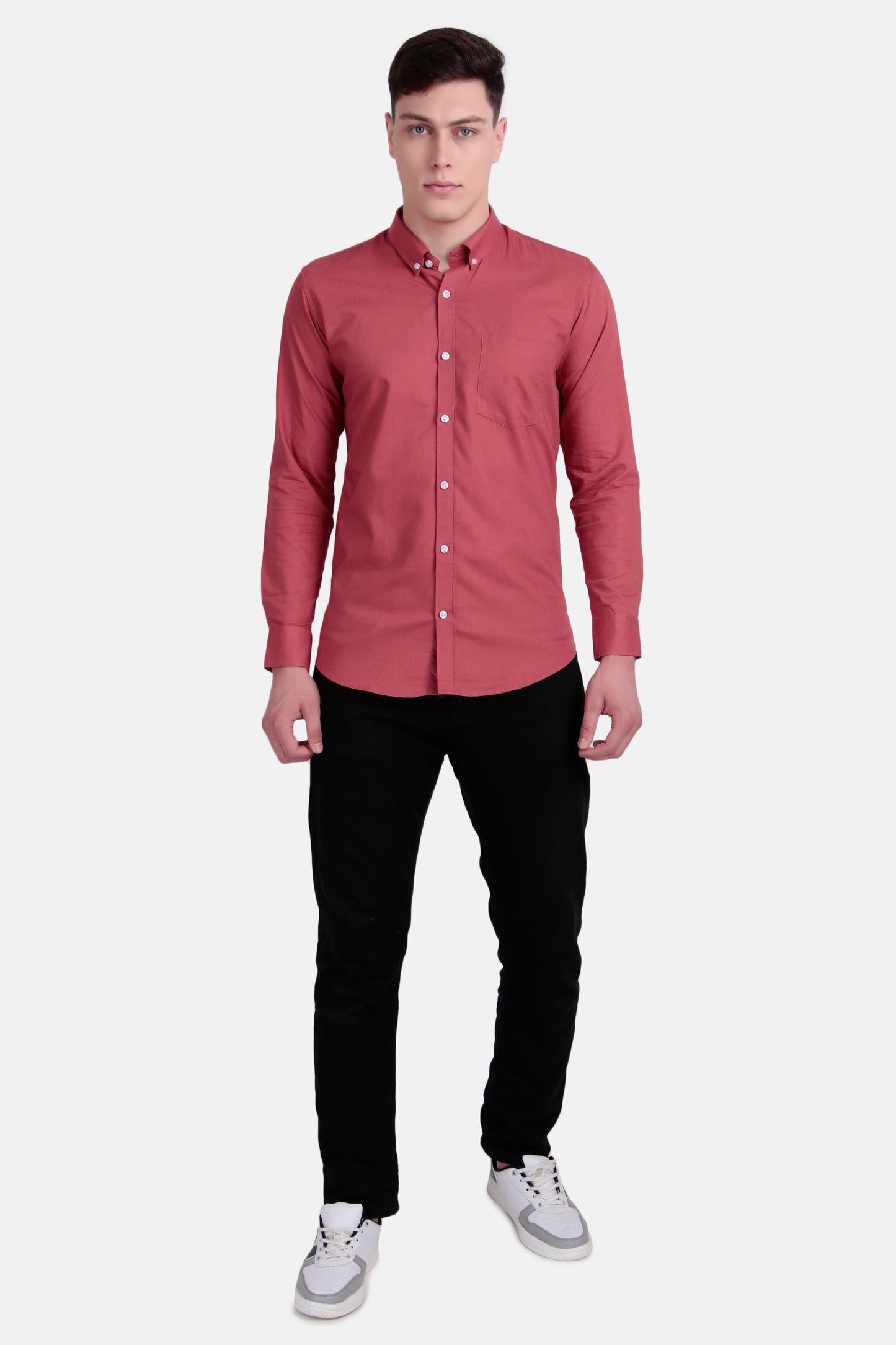 Men Solid Cotton Peach Shirt