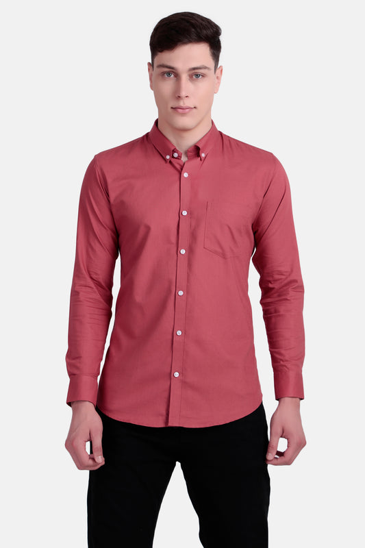 Men Solid Cotton Peach Shirt