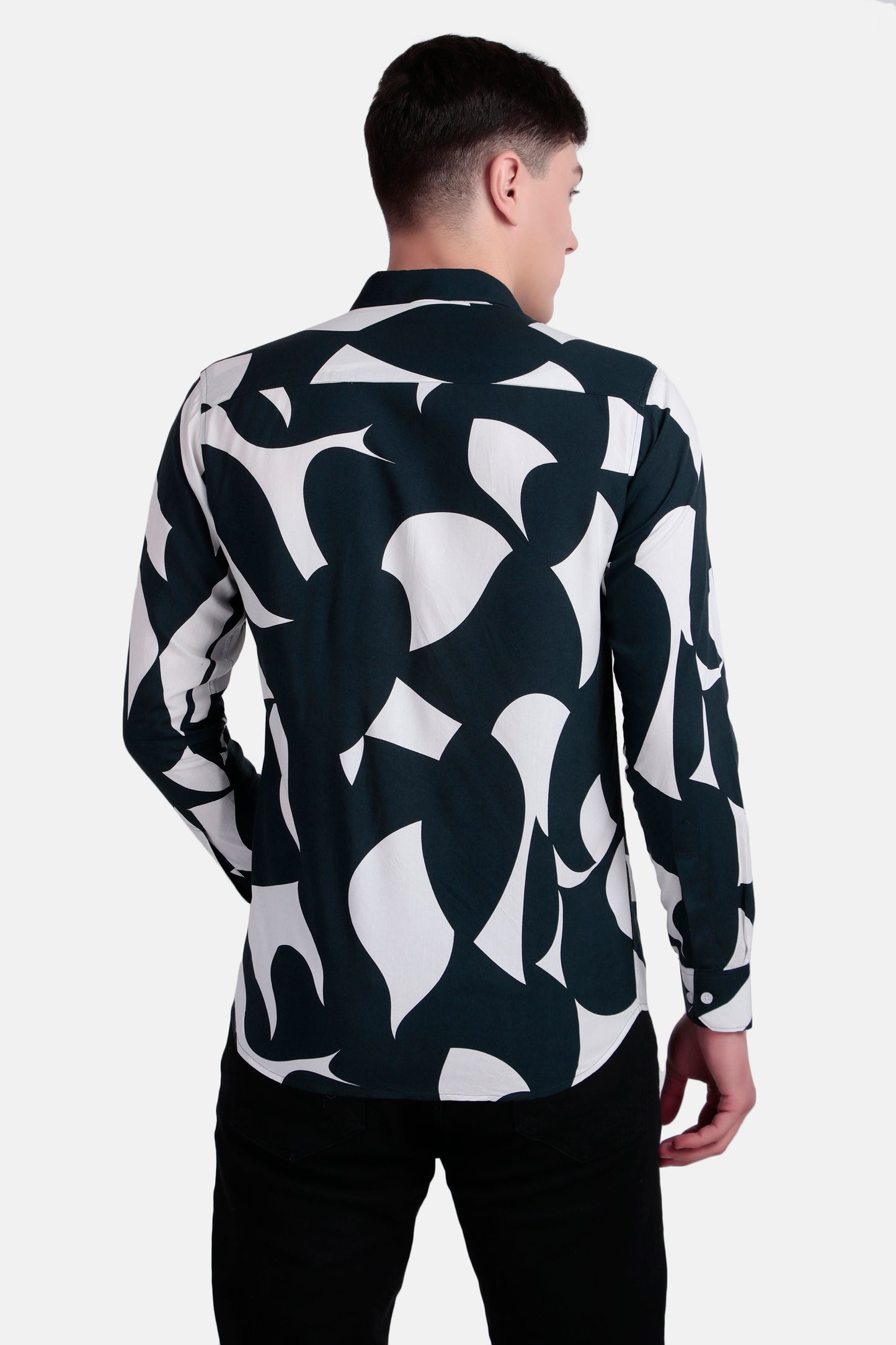 Men’s Abstract Green and White Printed Shirt