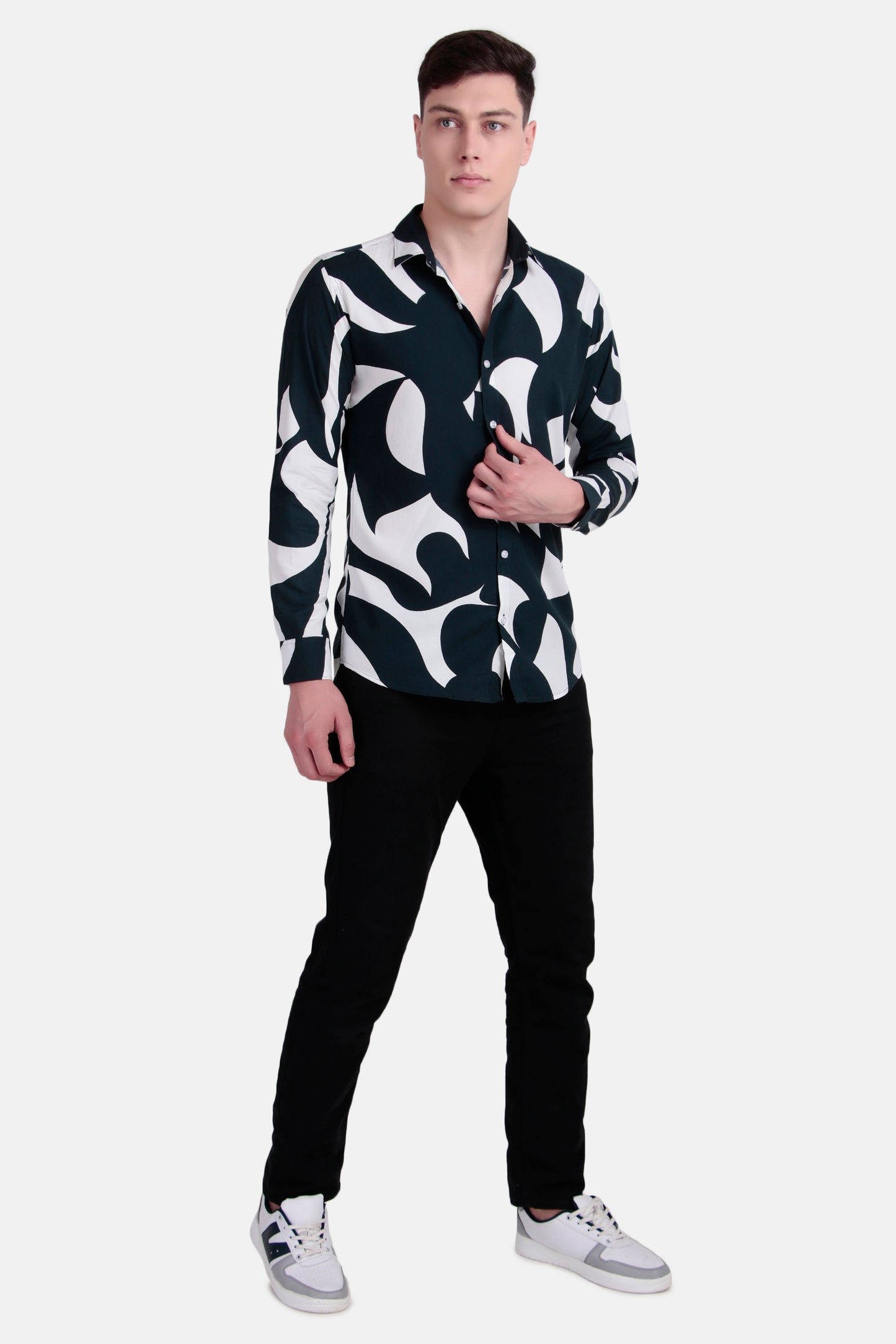 Men’s Abstract Green and White Printed Shirt