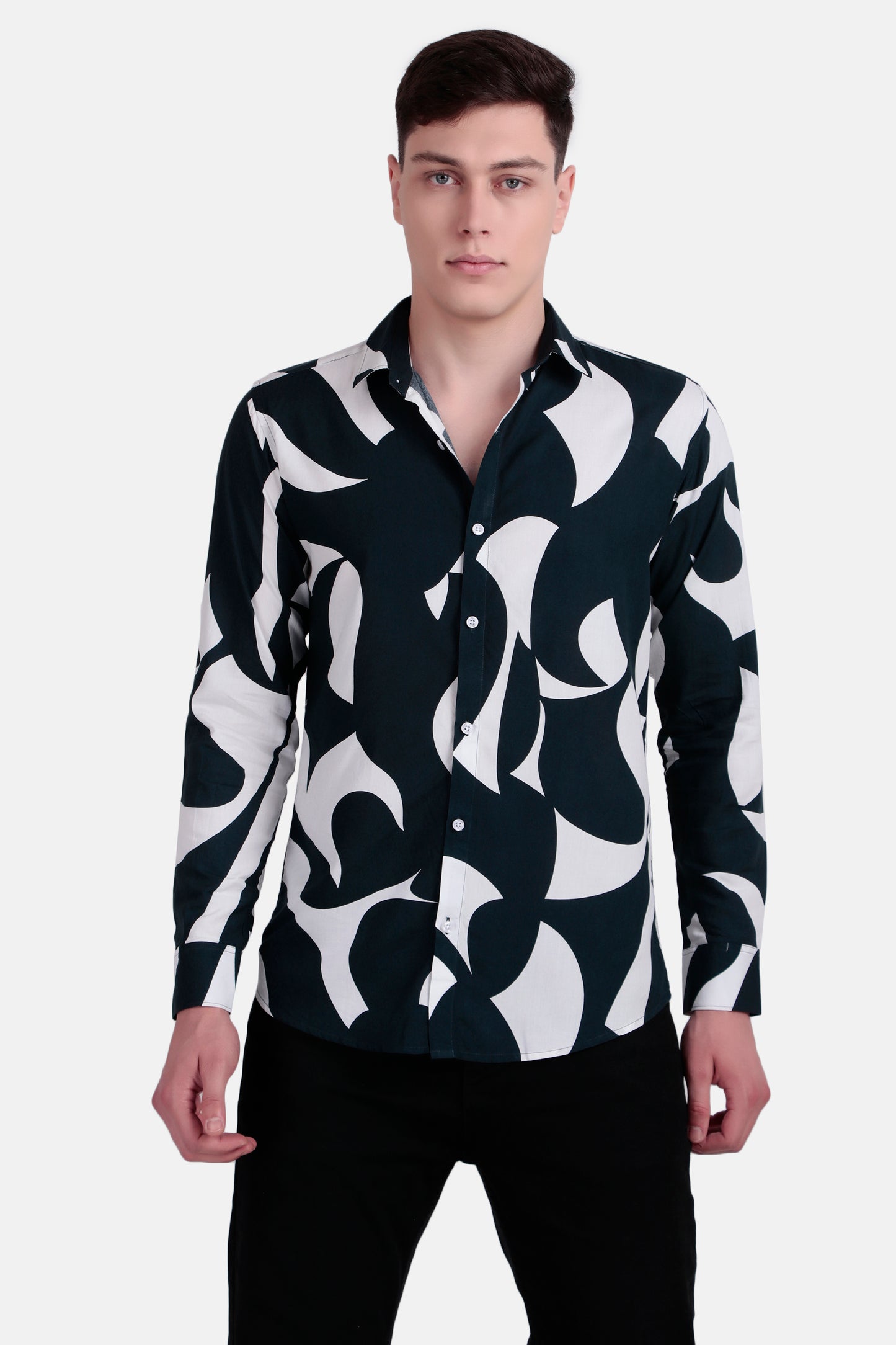Men’s Abstract Green and White Printed Shirt
