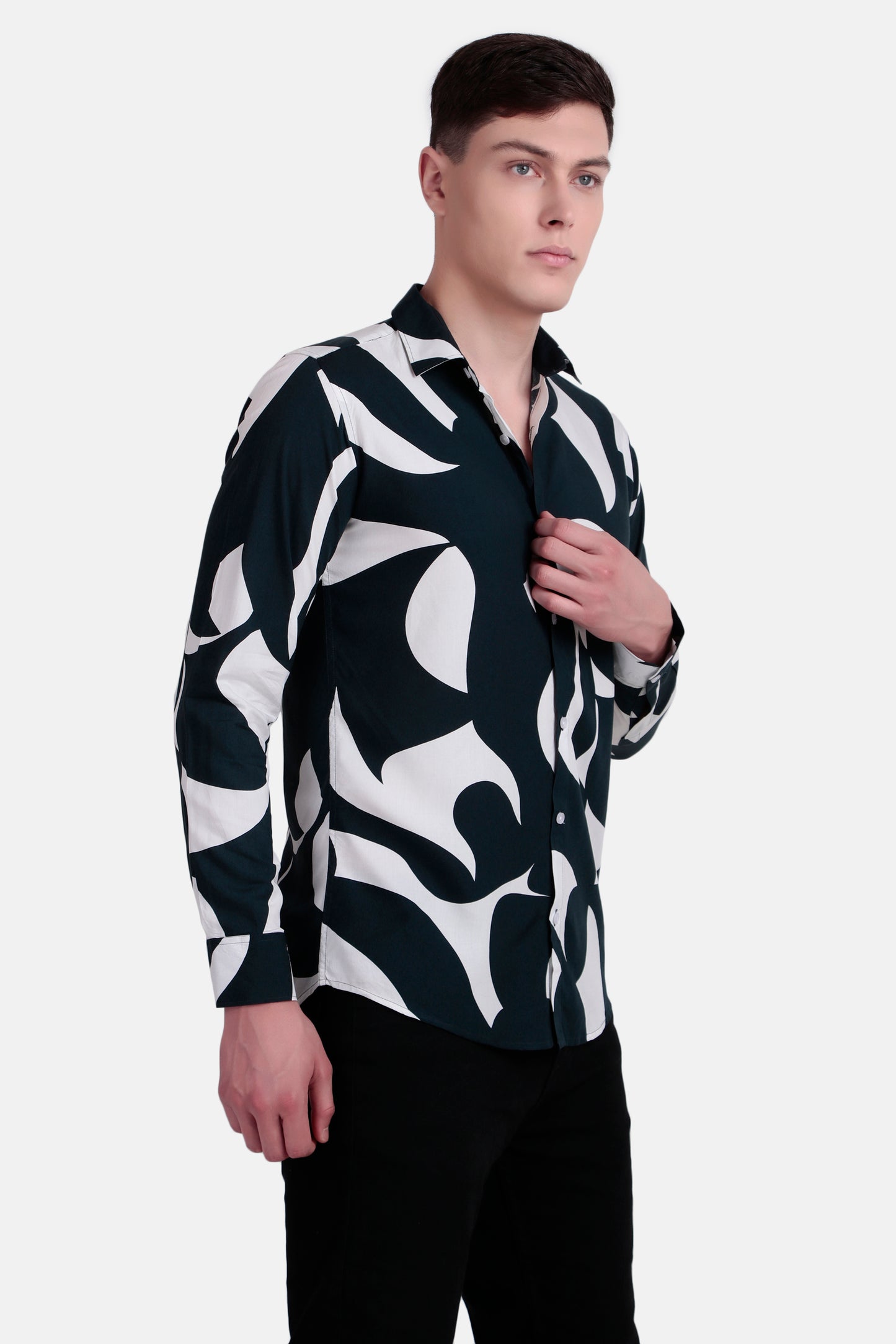 Men’s Abstract Green and White Printed Shirt