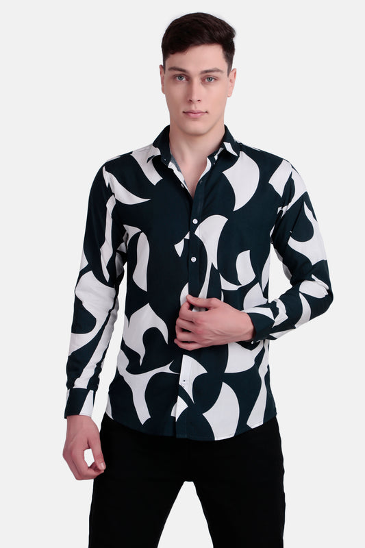 Men’s Abstract Green and White Printed Shirt
