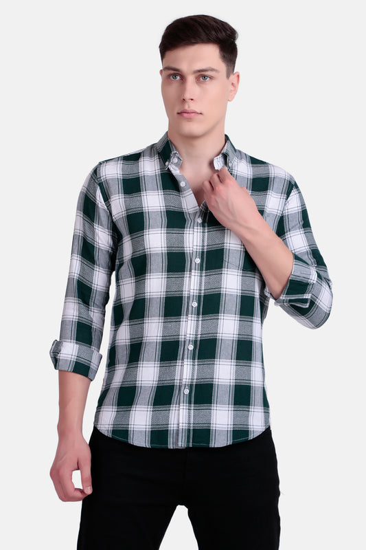 Men's Green & White Checkered Shirt