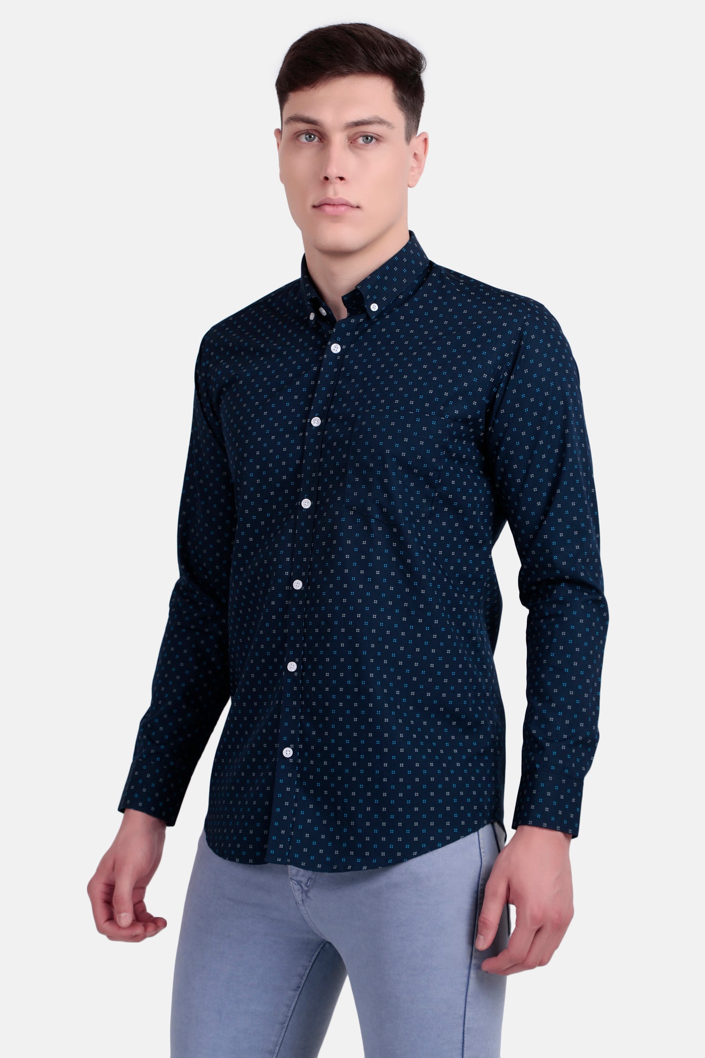 Men's Slim Fit Printed Cotton Shirt – Navy Blue