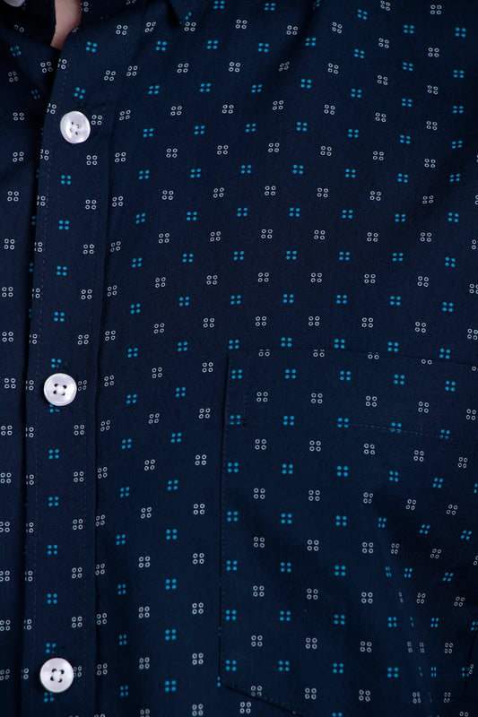Men's Slim Fit Printed Cotton Shirt – Navy Blue