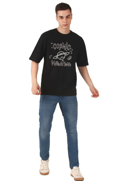 Black Printed Oversized Cotton T-shirt